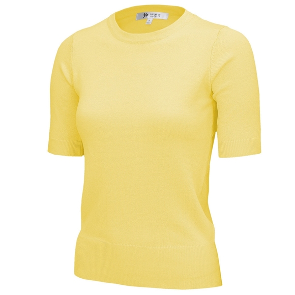 YEMAK Women's Yellow Crewneck 1/2 Basic Casual Knit Pullover Sweater Size L - Picture 2 of 6